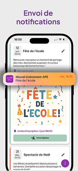 Capture d'écran APE+ - Notifications push pour parents d'élèves